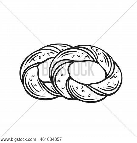 Turkish Bagel Simit, Sweet Traditional Fast Food From Streets Of Turkey, Line Icon