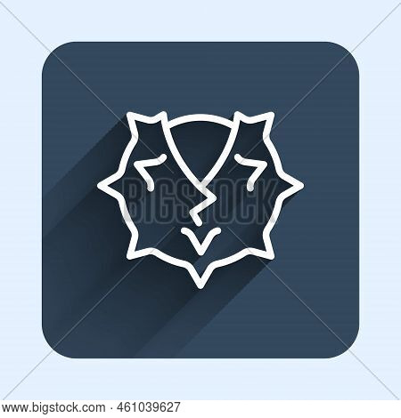 White Line Chestnut Icon Isolated With Long Shadow Background. Barbed And Strong Chestnut. Blue Squa