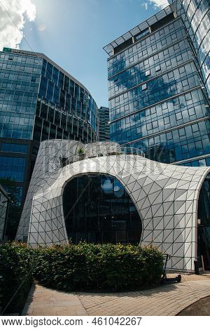 Warsaw, Poland - June 22, 2022: Unusual Architecture. Futuristic Style. Modern City. Space Looking C