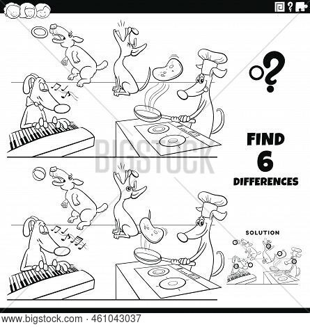 Black And White Cartoon Illustration Of Finding The Differences Between Pictures Educational Game Wi