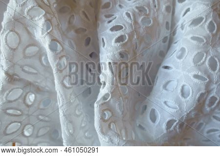 Folded Vintage White Eyelet Embroidery Cotton Fabric