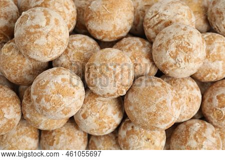 Tasty Homemade Gingerbread Cookies As Background, Top View