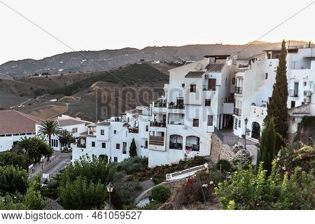 Panorama Of Frigiliana At Sunset In Malaga