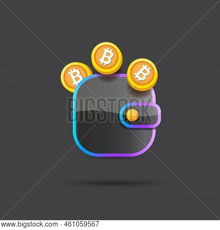 Cryptocurrency Digital Wallet Concept Illustration With Wallet Isolated On Grey Background. Crypto W