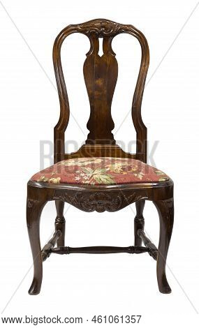 Vintage Chippendale Style ,antique Mahogany Chair With Red Fabric Isolated On White Background