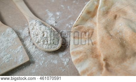 Arabic Bread On A Table In The Bakery Kitchen