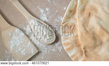 Arabic Bread On A Table In The Bakery Kitchen