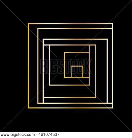 Golden Squares Black Background. Line Wave Elegant Shine Modern Template. Vector Illustration. Stock
