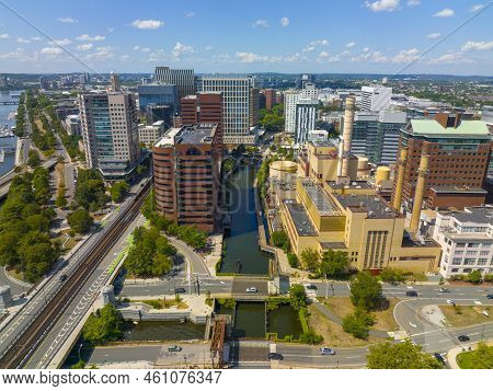 Cambridge Kendall Square Modern City Skyline Aerial View, Cambridge, Massachusetts Ma, Usa.