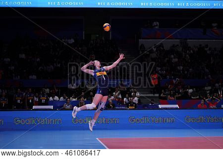 Ankara, Turkiye - June 03, 2022: Lubian Marina Serves During Netherlands Vs Italy Vnl Pool Match In 
