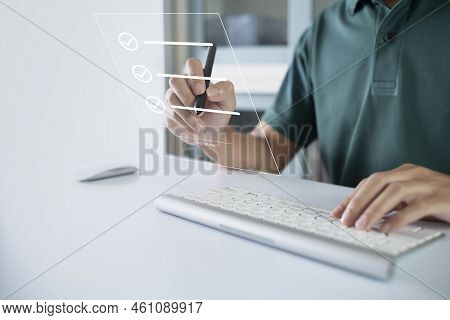 Businessman Work From Home Handling Documents E-signing, Signing Digital Contracts Electronic Signin