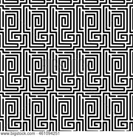 Stock Simple Linear Pattern Of Black Lines And Angles. Seamless Vector Geometric Texture.