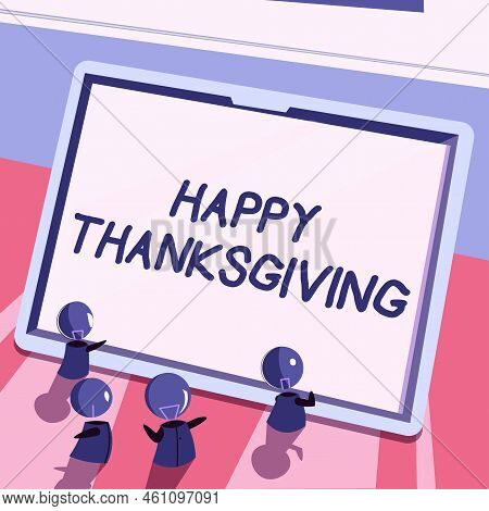 Hand Writing Sign Happy Thanksgivingharvest Festival National Holiday Celebrated In November. Word W
