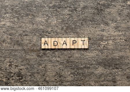 Adapt Word Written On Wood Block. Adapt Text On Cement Table For Your Desing, Concept.