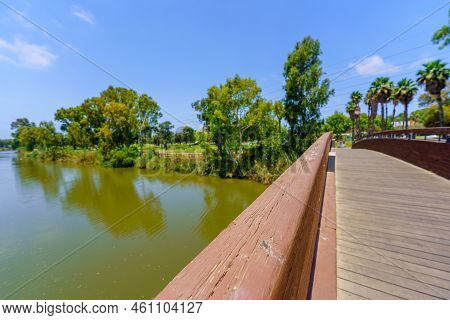 View Of A Footbridge Over The Yarkon River, In The Yarkon Park, Tel-aviv, Israel