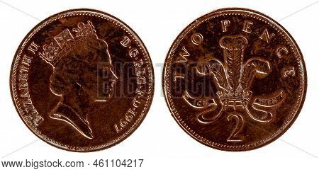 English Bronze Twopence From 1997 With The Image Of Queen Elizabeth Ii In The Crown On The Obverse A