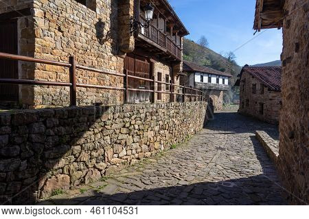 Beautiful Village Of Barcena Mayor With The Traditional Stone Houses In The Cantabria Mountains In A