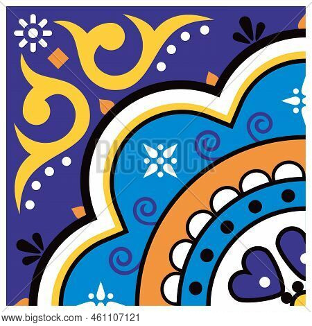 Mexican Talavera Signle Tile Vector Pattern With Floral And Geometric Motif, Seamless Background Ins