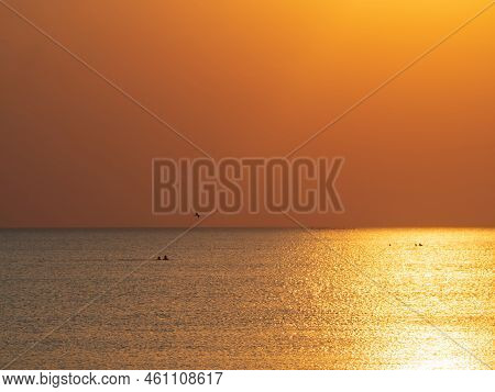 Orange Sunset And A Sunny Path On The Surface Of The Water. Colorful Sea Sunset