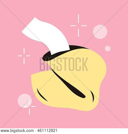 Fortune Cookie With A Paper Of Predictions. Traditional Chinese Flowerless Wisdom Cookies. Lottery W