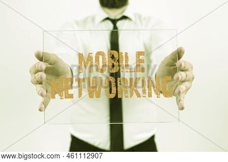 Writing Displaying Text Mobile Networkingcommunication Network Where The Last Link Is Wireless. Busi