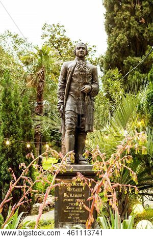 Russia, Sochi 07.05.2022. Bronze Sculpture Of Lomonosov Mikhail Vasilyevich On Street