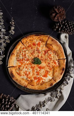 Homemade Ebiko Cream Sauce And Cheese Pizza