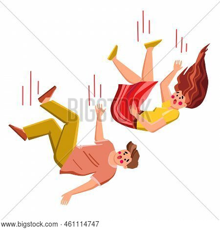Falling People Vector. Person, Man, Fall Young, Motion Woman, Business Slip, Action Casual, Fashion 