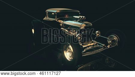 Hot Rod Black On Dark Background. 3d Render.