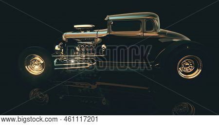 Hot Rod Black On Dark Background. 3d Render.