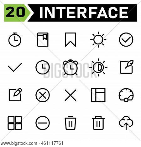 User Interface Icon Set Include Time, Alarm, User Interface, Bookmark, Study, Brightness, Sun, Weath
