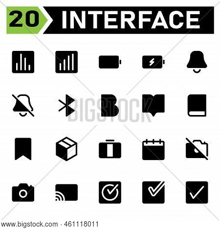 User Interface Icon Set Include Chart, Bar, Analytic, Report, User Interface, Battery, Charge, Devic