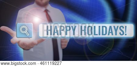 Conceptual Display Happy Holidaysmade A Short Journey By A Group Of People For Pleasure. Concept Mea