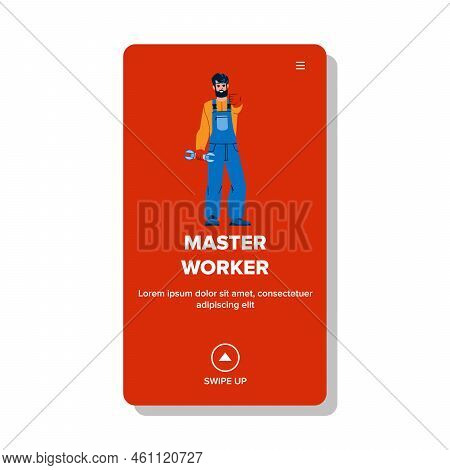 Master Worker Vector. Construction Builder, Man Work, Cbuilding Carpenter Master Worker Web Flat Car