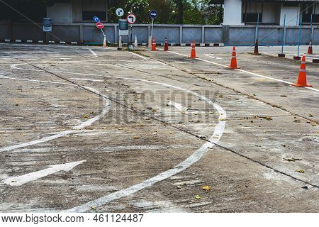 Driving Test And Training Area With Simulate Test For Driving License. Driving School Practice Traff