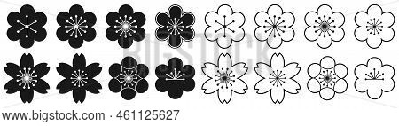 Blossoms Icons Set. Flat And Line Art Style. Vector Illustration