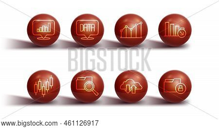 Set Line Pie Chart Infographic, Browser With Stocks Market, Financial Growth Decrease, Cloud Downloa