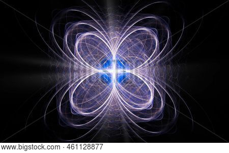 Abstract Illustration Of A Computer Generated Fantastic Flower Of Various Shapes And Shades On A Bla