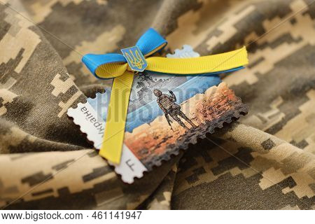 Ternopil, Ukraine - September 2, 2022 Famous Ukrainian Postmark With Russian Warship And Ukrainian S