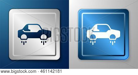 White Fantastic Flying Car Icon Isolated On Blue And Grey Background. Hover Car Future Technology Fu