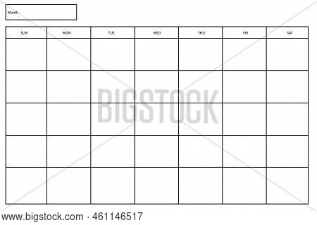 Empty Calendar. Monthly Calendar. Daily Planner. Organizer Diary. Vector Illustration. Stock Image.