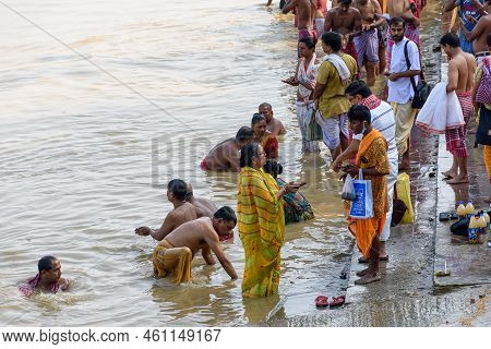 Indian Hindu People Do Faithful Offer 