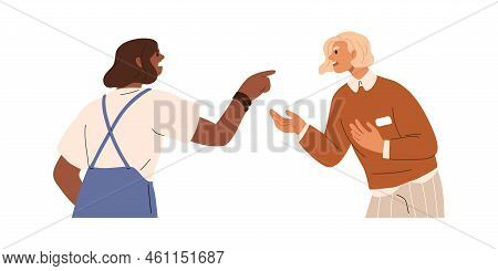 Conflict, Fight Between Two Angry People. Women Arguing, Pointing With Fingers, Blaming, Shouting. Q