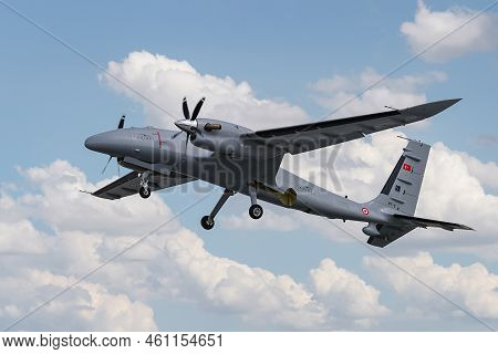 Konya, Turkiye - June 30, 2022: Baykar Technologies Bayraktar Akinci Ucav Tiha (pt-5) Takeoff From K