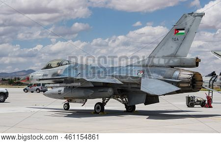 Konya, Turkiye - June 30, 2022: Jordan Air Force General Dynamics F-16am Fighting Falcon (6h-76/m13-