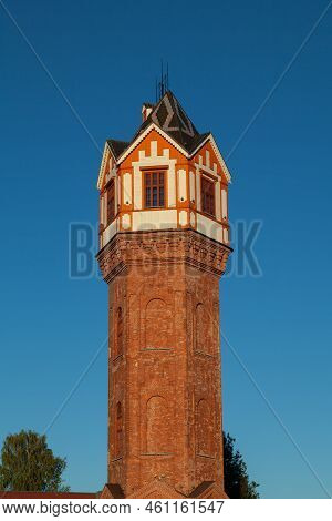 Ancient Water Tower In The Center Of The City Of Staraya Russa In The Novgorod Region Of Russia.