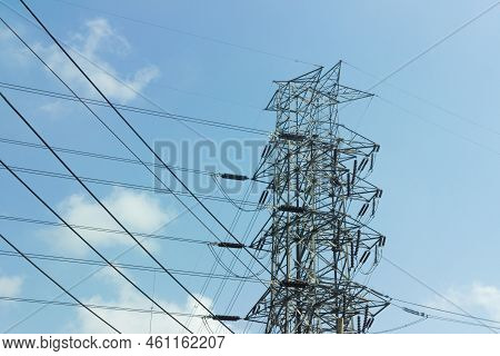 Close Up Electrical High Volt And Blue Sky