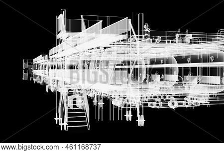 Industrial Equipment. X-ray 3d Illustration On Black Background. Non-destructive Testing Concept