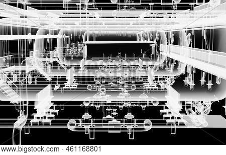 Industrial Equipment. X-ray 3d Illustration On Black Background. Non-destructive Testing Concept