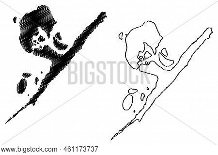 Kiwayu Island (republic Of Kenya, Indian Ocean, Lamu Archipelago) Map Vector Illustration, Scribble 